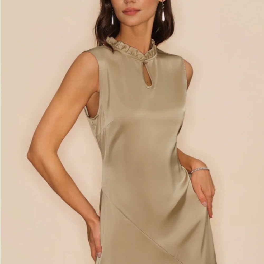 Elegant Cream Sleeveless Dress - Picture 6 of 8